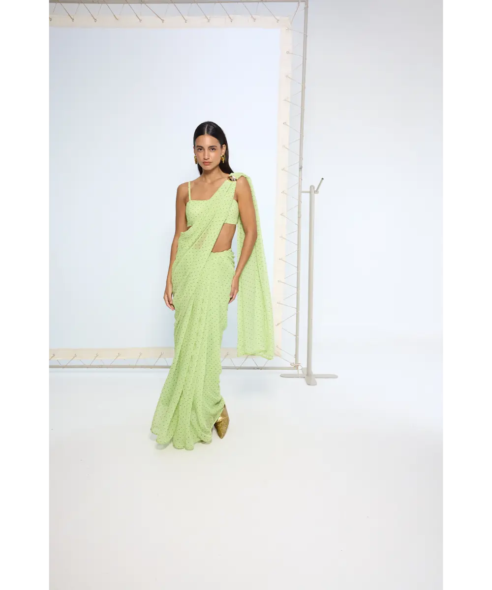 EKAYA BANARAS - Mint Green Polka Dotted Saree